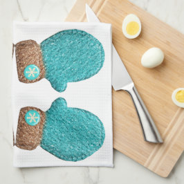 Wintermitten niedliche Schneeflocke aquamarin blau Geschirrtuch
