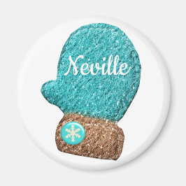 Wintermitten niedliche Schneeflocke, blau-weiß Magnet