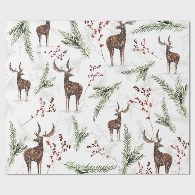 Wintermuster Hirsch- und Brunnenfutter Geschenkpapier (Flach)