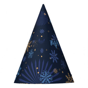 Winternacht: Blaues Schneeflockenmuster. Partyhütchen