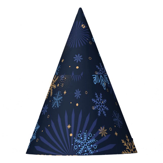 Winternacht: Blaues Schneeflockenmuster. Partyhütchen (Vorderseite)