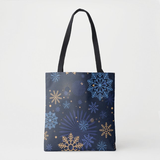 Winternacht: Blaues Schneeflockenmuster. Tasche (Vorderseite)