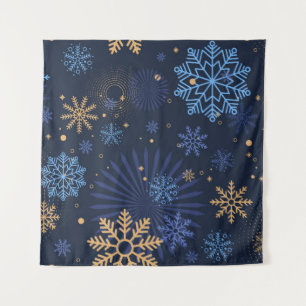Winternacht: Blaues Schneeflockenmuster. Wandteppich