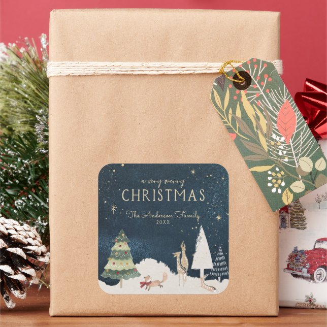 Winternacht | Elegante Gold Weihnachten Vielen Dan Quadratischer Aufkleber (Feiertag)