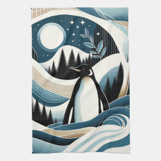 Winternacht im Blaue Creme-Pinguinwald Geschirrtuch