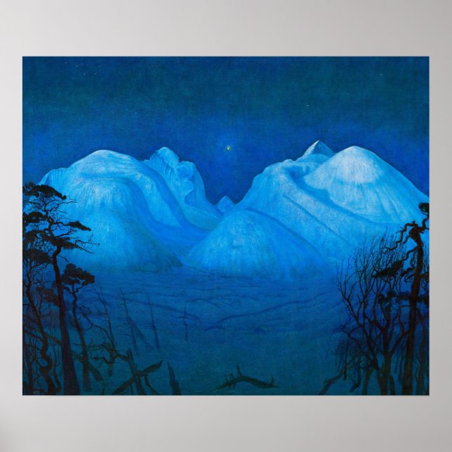 Winternacht in den Bergen von Harald Sohlberg Poster (Vorne)