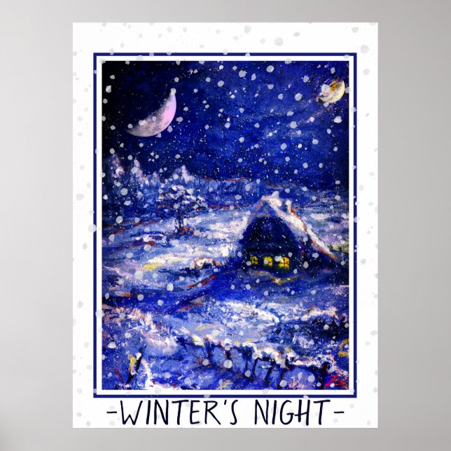 Winternacht. Moon Crescent. Russland Poster (Vorne)