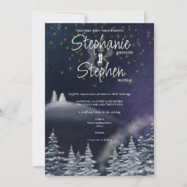 Winternacht & Pine Tree Moderne Hochzeit im Wasser Einladung