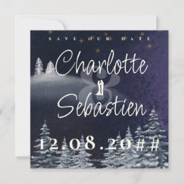 Winternacht & Pine Tree Moderne Hochzeit im Wasser Save The Date