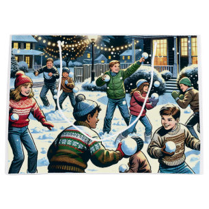 Winternacht Snowball Kämpfen Weihnachten Große Geschenktüte