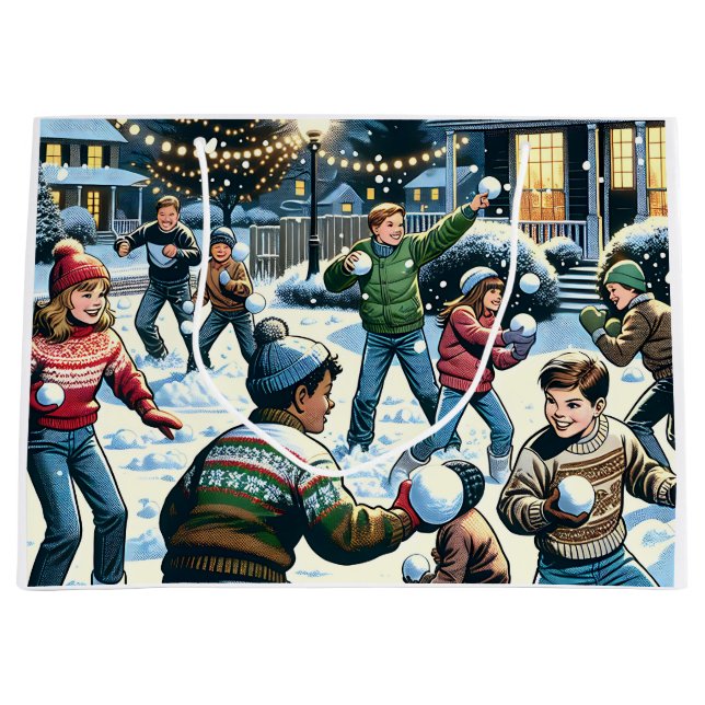 Winternacht Snowball Kämpfen Weihnachten Große Geschenktüte (Vorderseite)