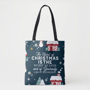 Winternachtsdörfliche Szene mit Weihnachtsgeist Tasche