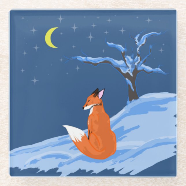 Winternachtsfox Glasuntersetzer (Vorderseite)