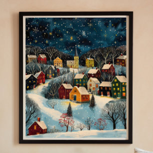 Winternachtskunst Ölgemälde Poster