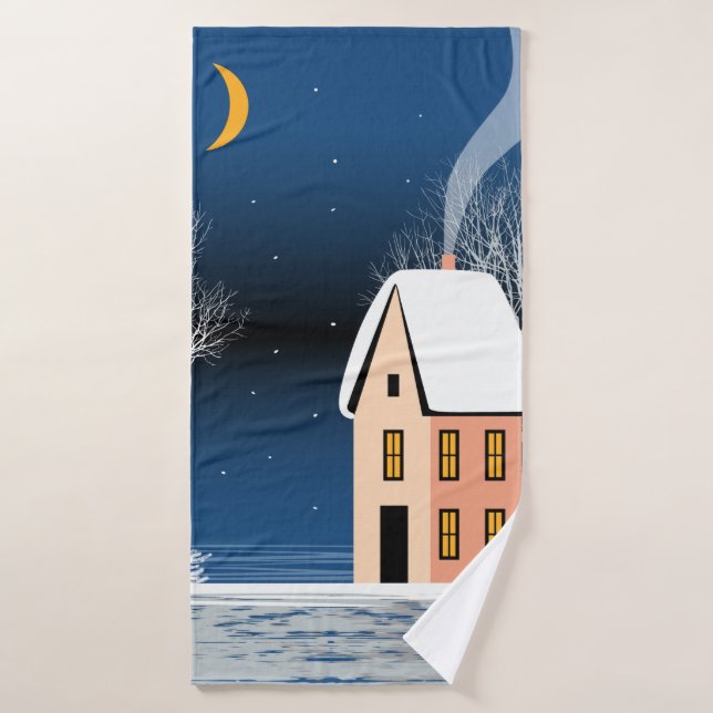 Winternachtslandschaft. Gemütliches Haus, verschie Badehandtuch (Badehandtuch)