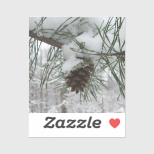 Winternaturfotografie von Snowy Pine Branch Aufkleber