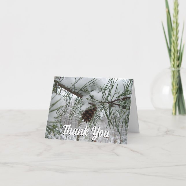 Winternaturfotografie von Snowy Pine Branch Dankeskarte (Vorderseite)