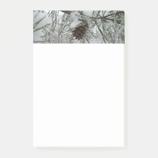 Winternaturfotografie von Snowy Pine Branch Post-it Klebezettel (Vorderseite)
