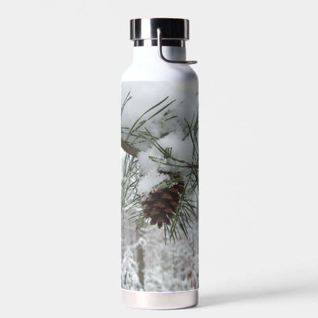 Winternaturfotografie von Snowy Pine Branch Trinkflasche (Links)