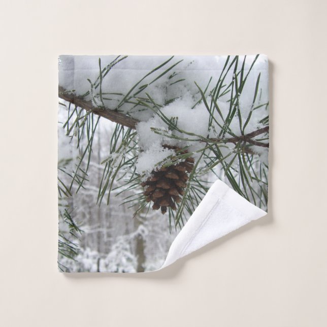 Winternaturfotografie von Snowy Pine Branch Waschlappen (Waschlappen)