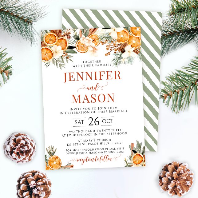 Winterorangen Weihnachts-Hochzeitseinladung Einladung (Von Creator hochgeladen)