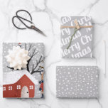 Winterpanda, frohe Weihnachten und Schneeflocken Geschenkpapier Set<br><div class="desc">Winterpanda,  Frohe Weihnachten und Schneeflocken Packpapier Blätter . Ein Set aus drei Blättern Urlaubspapier. Der erste beinhaltet einen Panda in Winterkleidung,  ein Haus,  Bäume,  Geschenke und Ornamente. Die zweite ein Muster des Wunsches "Frohe Weihnachten" in weiß auf grau und die dritte weiße Schneeflocken auf grau.</div>