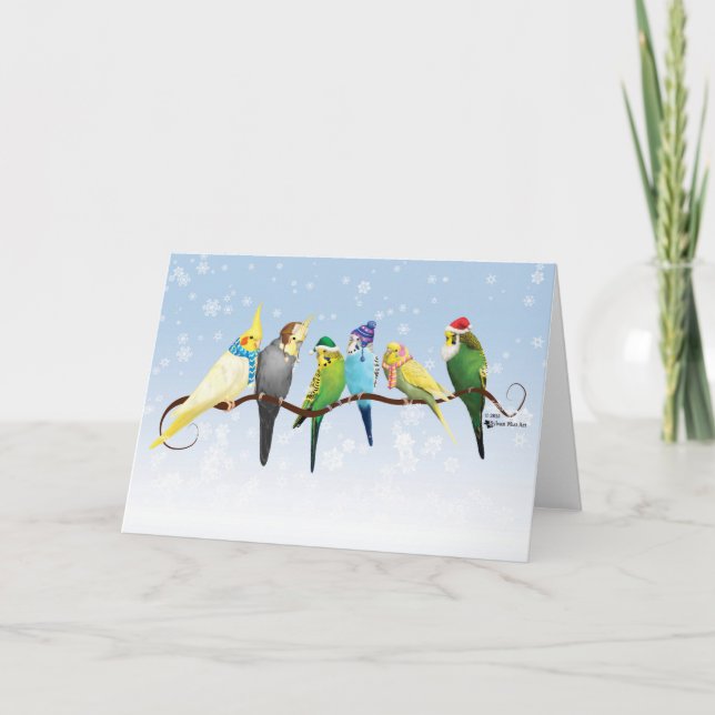 Winterparakets und Cockatiels Feiertagskarte (Vorderseite)