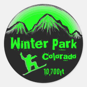 Winterpark Colorado - Grüne Snowboardart-Aufkleber Runder Aufkleber