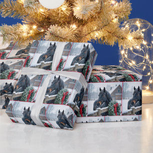 Winterpferd mit Weihnachtskranz Geschenkpapier