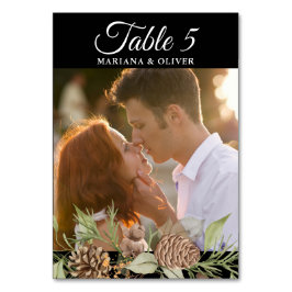 Winterpine Schwarz-Weiß-Hochzeit-Tischnummer Tischnummer