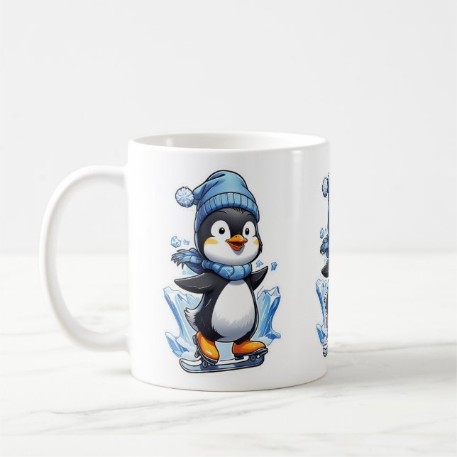 Winterpinguin Eisstockschießen Kaffeetasse (Links)