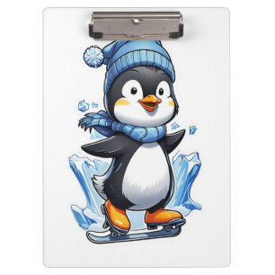Winterpinguin Eisstockschießen Klemmbrett