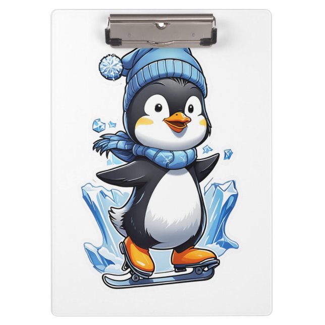 Winterpinguin Eisstockschießen Klemmbrett (Vorderseite)