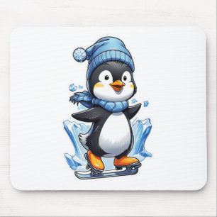 Winterpinguin Eisstockschießen Mousepad