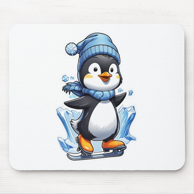 Winterpinguin Eisstockschießen Mousepad (Vorne)