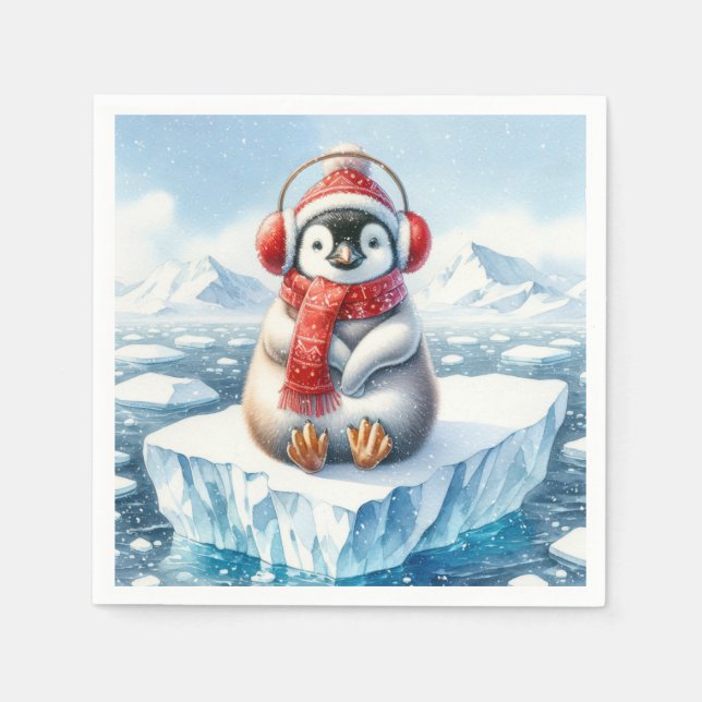 Winterpinguin in Schneeflocken Serviette (Vorderseite)