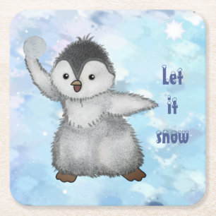 Winterpinguin rechteckiger pappuntersetzer