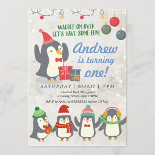 Winterpinguin zum Geburtstag Einladung