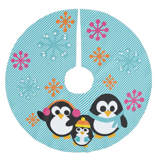 Winterpinguine Holiday Tree Skirt Polyester Weihnachtsbaumdecke (Vorderseite)