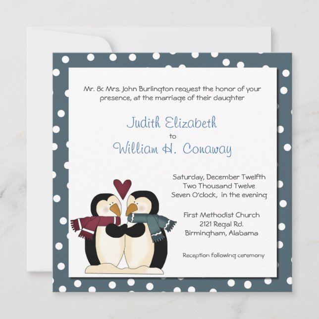 Winterpinguine in der Liebe Einladung zur Hochzeit (Vorderseite)
