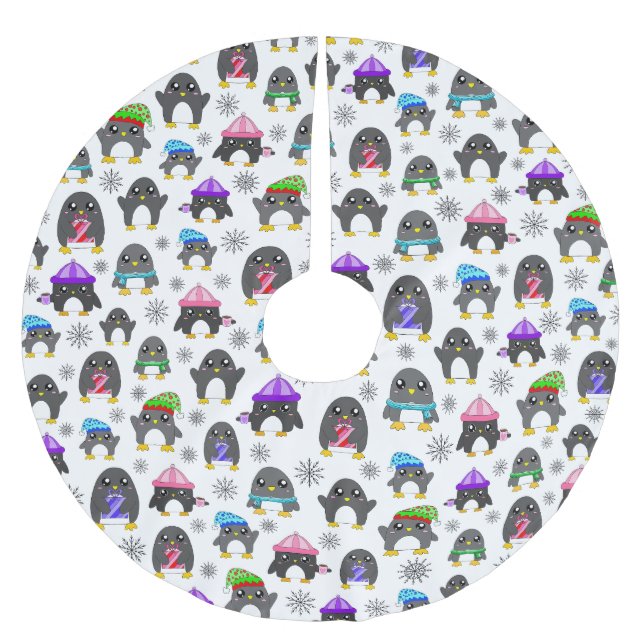 Winterpinguine Polyester Weihnachtsbaumdecke (Vorderseite)