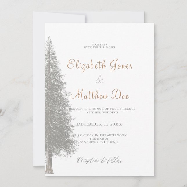Winterpinienbäume Hochzeit im Wald Einladung (Vorderseite)