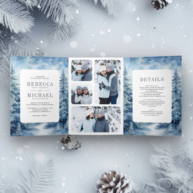 Winterpinienwald - Hochzeit der Snowy-Winterpine Dreifach Gefaltete Einladung (Von Creator hochgeladen)