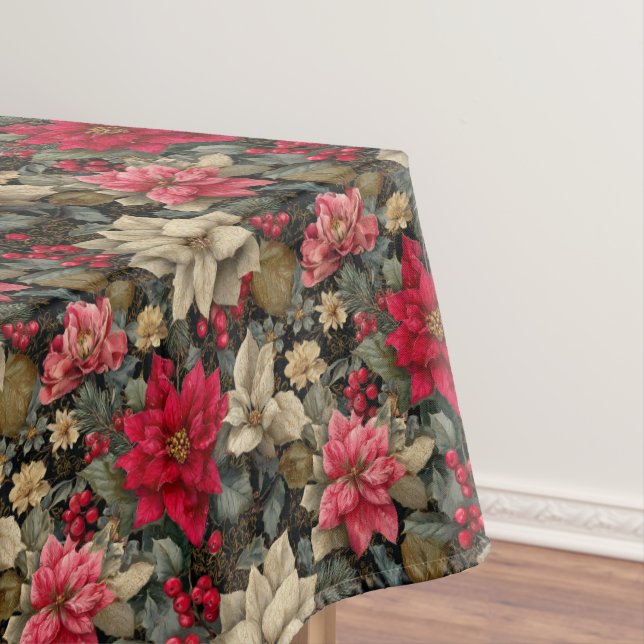 Winterpoinsettia Blütenpflanze mit Beren und Kiefe Tischdecke (Beispiel)