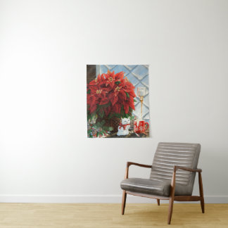 Winterpoinsettia, Keramik Kätzchen, Ei-Nuss aus ro Wandteppich
