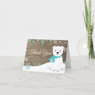 Winterpolar Snowflake Aquamariner Burlap Dankeskarte