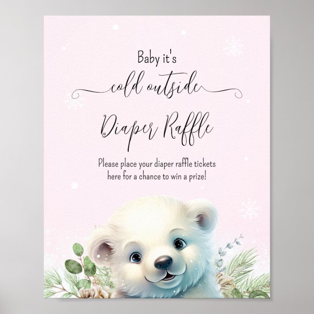 Winterpolarbär Pink Baby Duschzeichen Poster (Vorne)