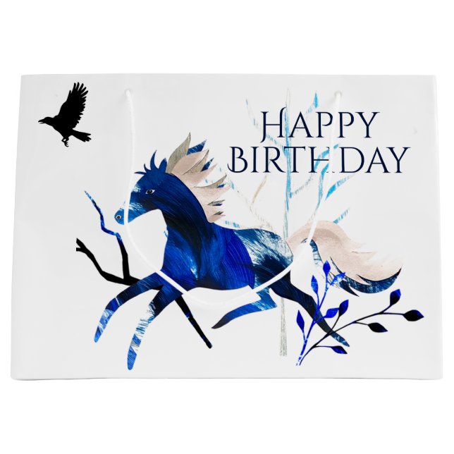 Winterpony und Crow Horse Happy Birthday Große Geschenktüte (Vorderseite)