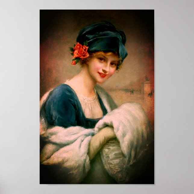 Winterporträt einer Vintagen Pelzfrau Poster (Vorne)