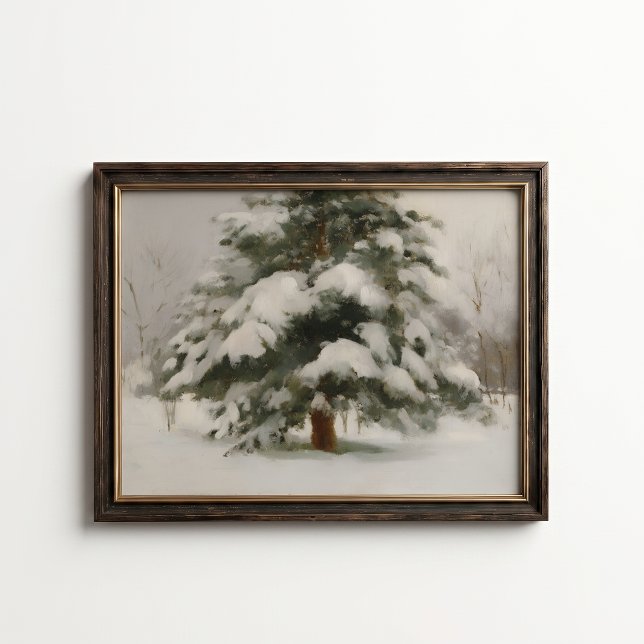 Winterposter mit schneebedecktem Kiefernbaum Poster (Snow Covered Pine Tree Wall Art Poster - close-up view (frame/decor not included))